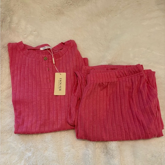 Ekouaer Other - Pink Ribbed Pajama/Lounge Set